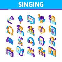 Singing Song Isometric Icons Set Vector