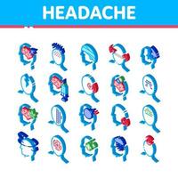 Headache Isometric Icons Set Vector