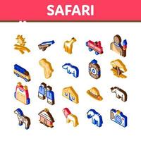 vector de conjunto de iconos de elementos isométricos de viaje de safari