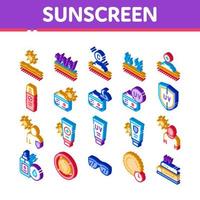 Sunscreen Isometric Elements Icons Set Vector