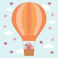 Vector illustration. Balloon with hearts. The clouds.