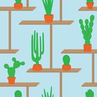 Vector seamless pattern. Cacti on the shelves
