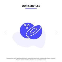 Our Services Coconut Food Solid Glyph Icon Web card Template vector