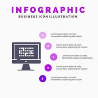 criptografía datos ddos cifrado información problema sólido icono infografía 5 pasos presentación antecedentes vector