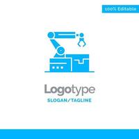 Automated Robotic Arm Technology Blue Solid Logo Template Place for Tagline vector