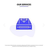 Our Services Inbox Mail Box Container Delivery Parcel Solid Glyph Icon Web card Template vector