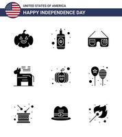 feliz día de la independencia 9 paquete de iconos de glifos sólidos para web y globos de impresión elementos de diseño de vector de día de estados unidos editables políticos americanos de calabaza
