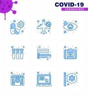 CORONAVIRUS 9 Blue Icon set on the theme of Corona epidemic contains icons such as test experiment banned tear drop viral coronavirus 2019nov disease Vector Design Elements