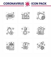 paquete de iconos de coronavirus covid19 de 9 líneas, como medicina, manos, ataque, enfermedad, covid, coronavirus viral, 2019nov, enfermedad, vector, elementos de diseño vector