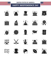 Solid Glyph Pack of 25 USA Independence Day Symbols of holiday american usa sign security Editable USA Day Vector Design Elements