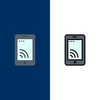 Mobile Cell Wifi Service  Icons Flat and Line Filled Icon Set Vector Blue Background