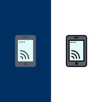 iconos de servicio wifi de celda móvil planos y llenos de línea conjunto de iconos vector fondo azul