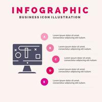 diseño de computadora mostrar gráficos icono sólido infografía 5 pasos presentación antecedentes vector