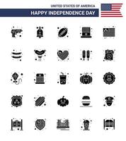 Modern Set of 25 Solid Glyph and symbols on USA Independence Day such as flag usa ball hat american Editable USA Day Vector Design Elements