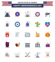 25 iconos creativos de EE. UU. Signos de independencia modernos y símbolos del 4 de julio de lugar de celebración de insignia pájaro blanco elementos de diseño de vector de día de EE. UU. editables