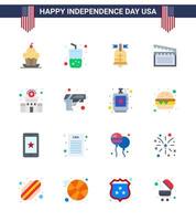 Set of 16 Vector Flats on 4th July USA Independence Day such as building video cola movis usa Editable USA Day Vector Design Elements