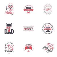 feliz día del padre saludo mano letras insignias 9 negro y rosa error tipográfico aislado en blanco plantilla de diseño de tipografía para cartel banner tarjeta de regalo camiseta impresión etiqueta pegatina estilo retro vintage vector