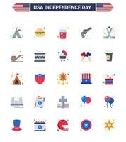 USA Happy Independence DayPictogram Set of 25 Simple Flats of sports hockey drink american hand Editable USA Day Vector Design Elements