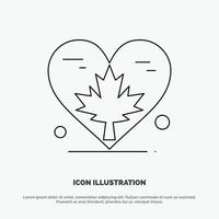 Heart Love Autumn Canada Leaf Line Icon Vector