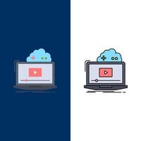 Cloud game online streaming video Flat Color Icon Vector