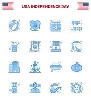 16 USA Blue Pack of Independence Day Signs and Symbols of bottle decoration american buntings american day Editable USA Day Vector Design Elements