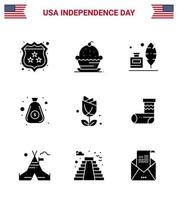 paquete de iconos de vector de stock de día americano 9 signos y símbolos de línea para bolsa de flores dinero de acción de gracias elementos de diseño de vector de día de estados unidos editable americano