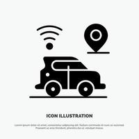 vector de icono de glifo sólido de tecnología de mapa de ubicación de coche