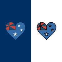 australia país bandera nación iconos plano y línea llena conjunto de iconos vector fondo azul