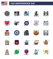 día de la independencia de estados unidos línea plana llena conjunto de 25 pictogramas de estados unidos de estados unidos nave espacial mapa cohete ubicación pin elementos editables de diseño de vectores del día de estados unidos