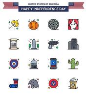 Set of 16 Modern Flat Filled Lines pack on USA Independence Day american scroll play usa leisure Editable USA Day Vector Design Elements