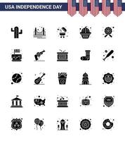 25 Solid Glyph Signs for USA Independence Day investigating cake tourism states american Editable USA Day Vector Design Elements