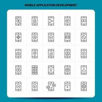 esquema 25 conjunto de iconos de desarrollo de aplicaciones móviles diseño de estilo de línea vectorial conjunto de iconos negros paquete de pictogramas lineales diseño de ideas de negocios web y móviles ilustración vectorial vector