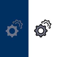 Gear Gears Setting  Icons Flat and Line Filled Icon Set Vector Blue Background