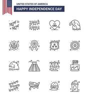 conjunto de 16 iconos del día de los ee.uu. símbolos americanos signos del día de la independencia para la insignia bandera internacional bandera de los ee.uu. elementos de diseño vectorial editables del día de los ee.uu. vector