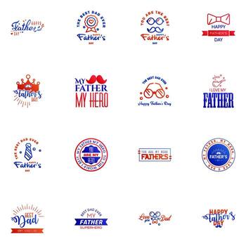 Set of fathers day 16 Blue and red design elements Editable Vector Design Elements