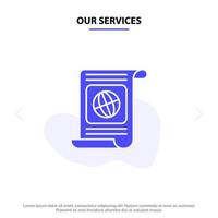 Our Services Goal Objectives Target World File Solid Glyph Icon Web card Template vector