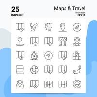 25 mapas conjunto de iconos de viaje 100 archivos eps 10 editables concepto de logotipo de empresa ideas diseño de icono de línea vector