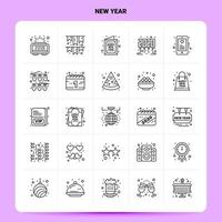 OutLine 25 New Year Icon set Vector Line Style Design Black Icons Set Linear pictogram pack Web and Mobile Business ideas design Vector Illustration