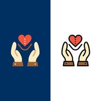 Care Compassion Feelings Heart Love  Icons Flat and Line Filled Icon Set Vector Blue Background