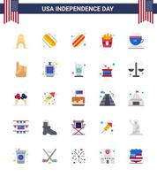 Happy Independence Day USA Pack of 25 Creative Flats of drink american fries usa foam hand Editable USA Day Vector Design Elements