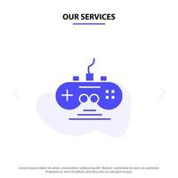 nuestro controlador de servicios juego controlador de juego gamepad icono de glifo sólido plantilla de tarjeta web vector