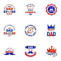 Happy fathers day greeting cards set 9 Blue and red Vector typography lettering Usable for banners print You are the best dad text design Editable Vector Design Elements