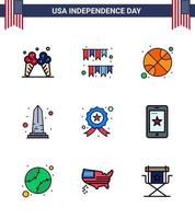 9 iconos creativos de estados unidos signos de independencia modernos y símbolos del 4 de julio del día del monumento de la fiesta de la vista de washington elementos de diseño vectorial del día de estados unidos editables vector