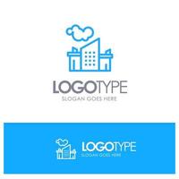 Factory Industry Landscape Pollution Blue outLine Logo with place for tagline vector