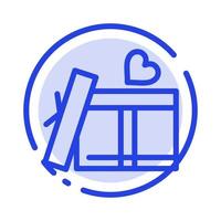 caja de regalo corazón amor línea punteada azul icono de línea vector