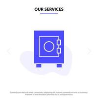 Our Services Locker Lock User Solid Glyph Icon Web card Template vector