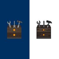 Tool Box Carpenter Tools  Icons Flat and Line Filled Icon Set Vector Blue Background