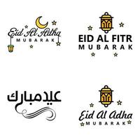 paquete vectorial de letras manuscritas de eid mubarak de 4 caligrafías con estrellas aisladas en fondo blanco para su diseño vector