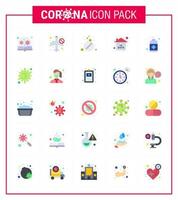 25 Flat Color viral Virus corona icon pack such as stay home event not allow risk tablets viral coronavirus 2019nov disease Vector Design Elements