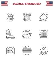 Big Pack of 9 USA Happy Independence Day USA Vector Lines and Editable Symbols of st pipe party american shose Editable USA Day Vector Design Elements